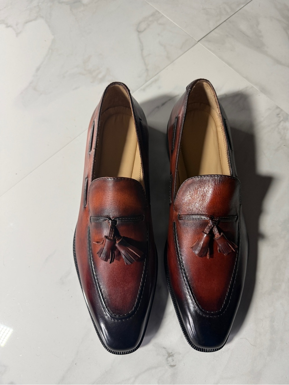 Men's Brown Leather Tassel Loafers - Polished Slip-On
